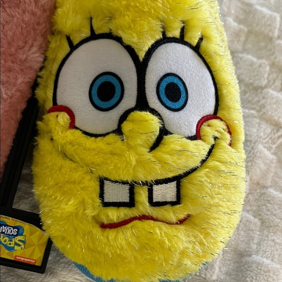 Women’s SpongeBob SquarePants & Patrick Fuzzy Sparkly Slippers - Pink and Yellow - Picture 2 of 10